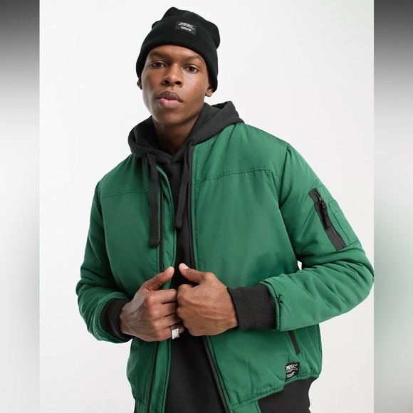 NEW WESC wasted youth logo print bomber jacket in green - Picture 4 of 11